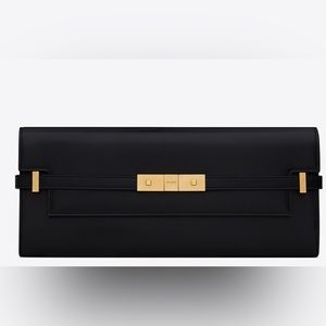 SAINT LAURENT MANHATTAN CLUTCH IN BLACK LEATHER